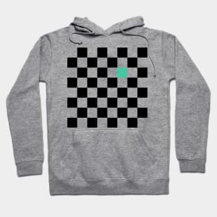 Checkered Black and White with One Biscay Green Square Hoodie